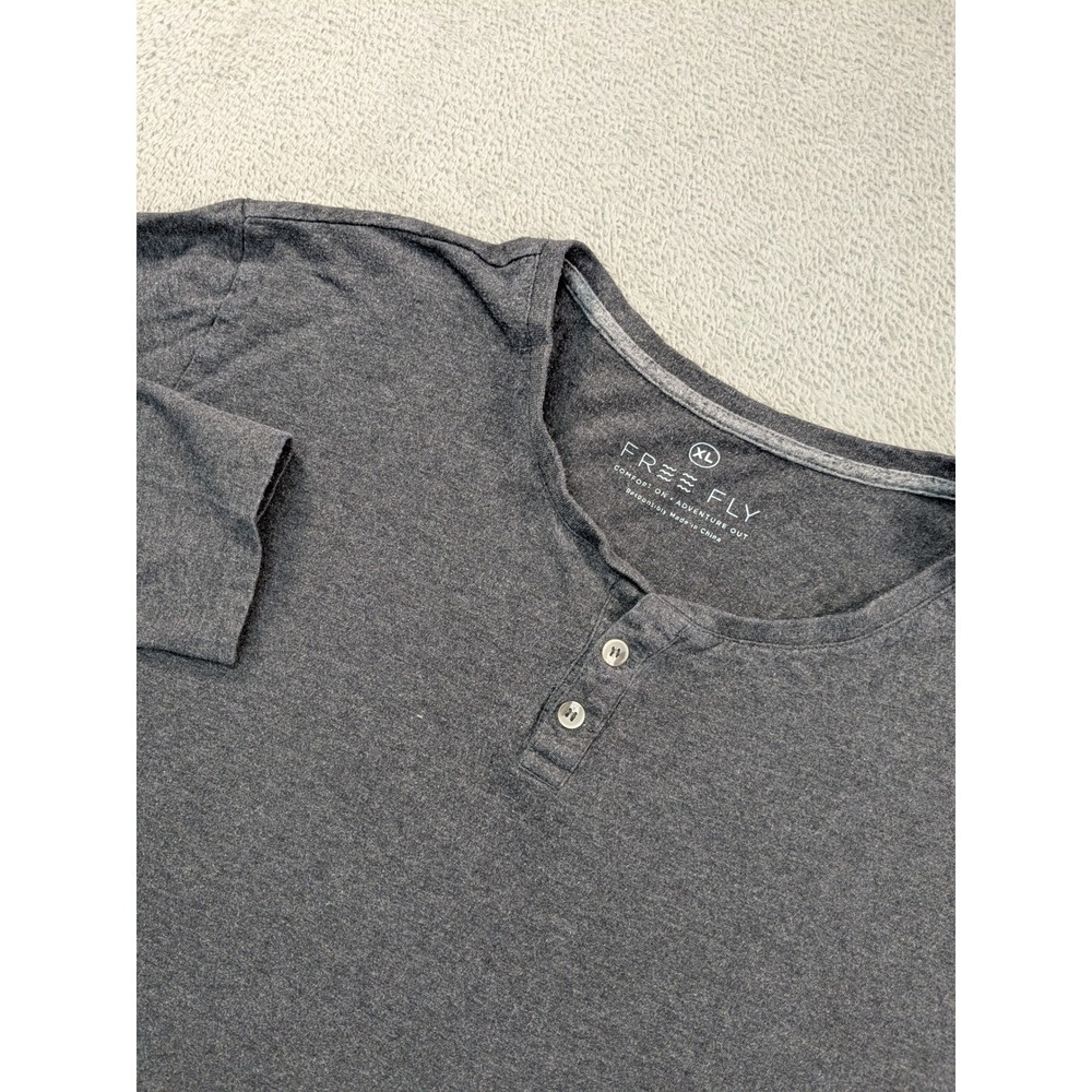 Free Fly Mens XL Bamboo Cotton Long Sleeve Henley Shirt Charcoal Heather Gray
